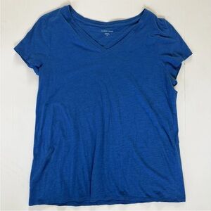 Eileen Fisher Organic Cotton Slub V Neck T-Shirt Short Sleeve Blue Size Large L
